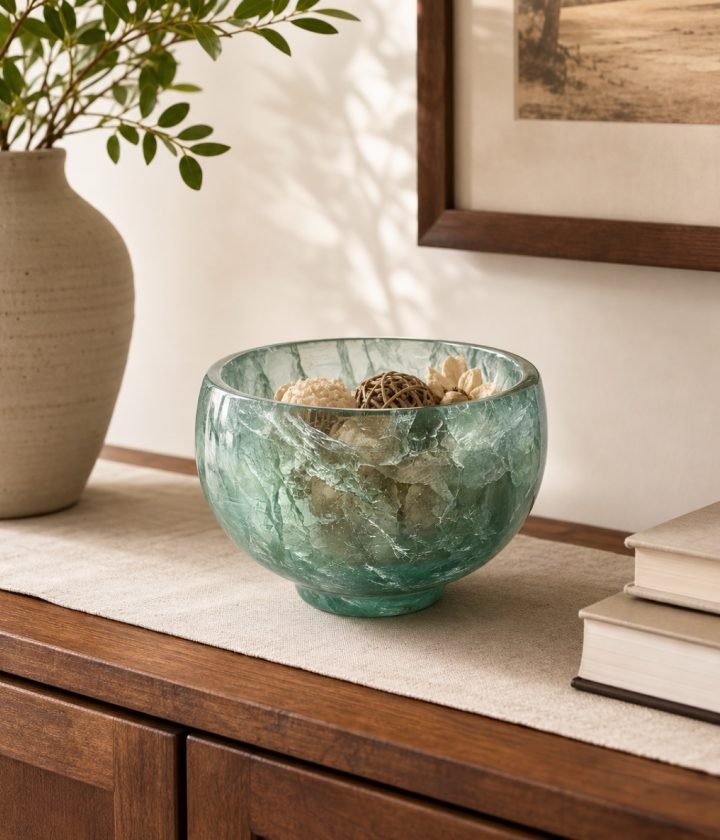 Green Glass Stone Bowl product view 5