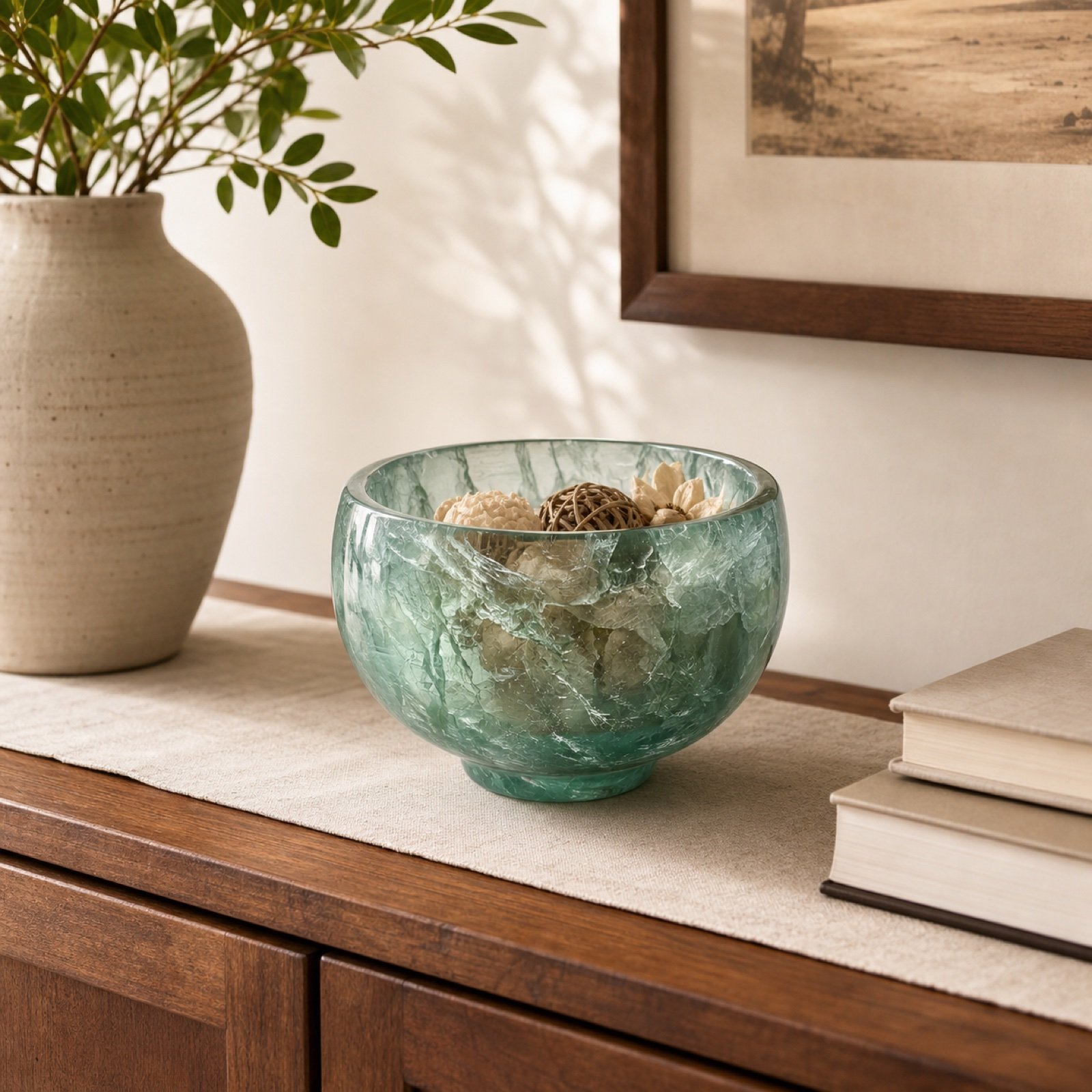 Green Glass Stone Bowl product view 5