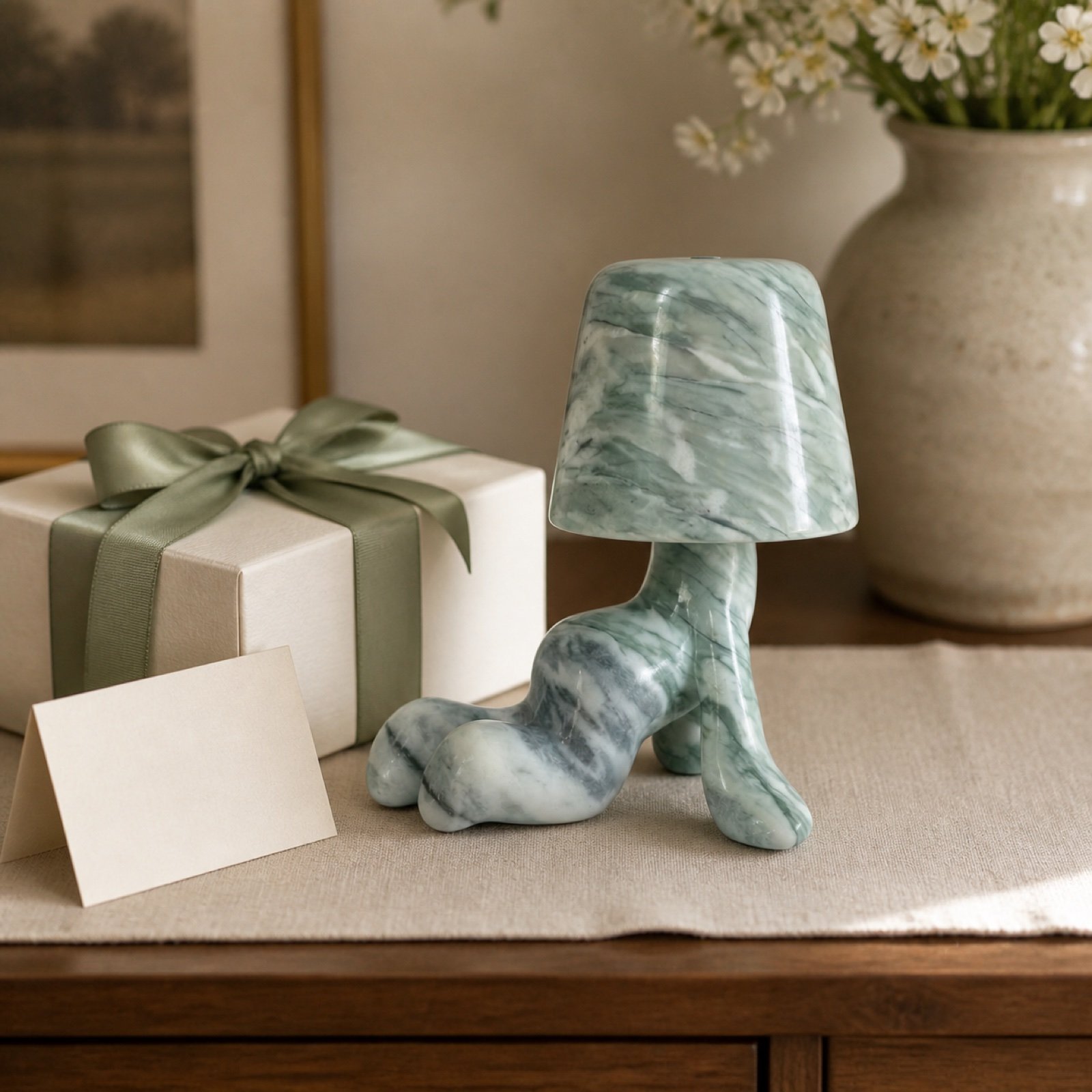 Green Stone Table Lamp Standing product view 5