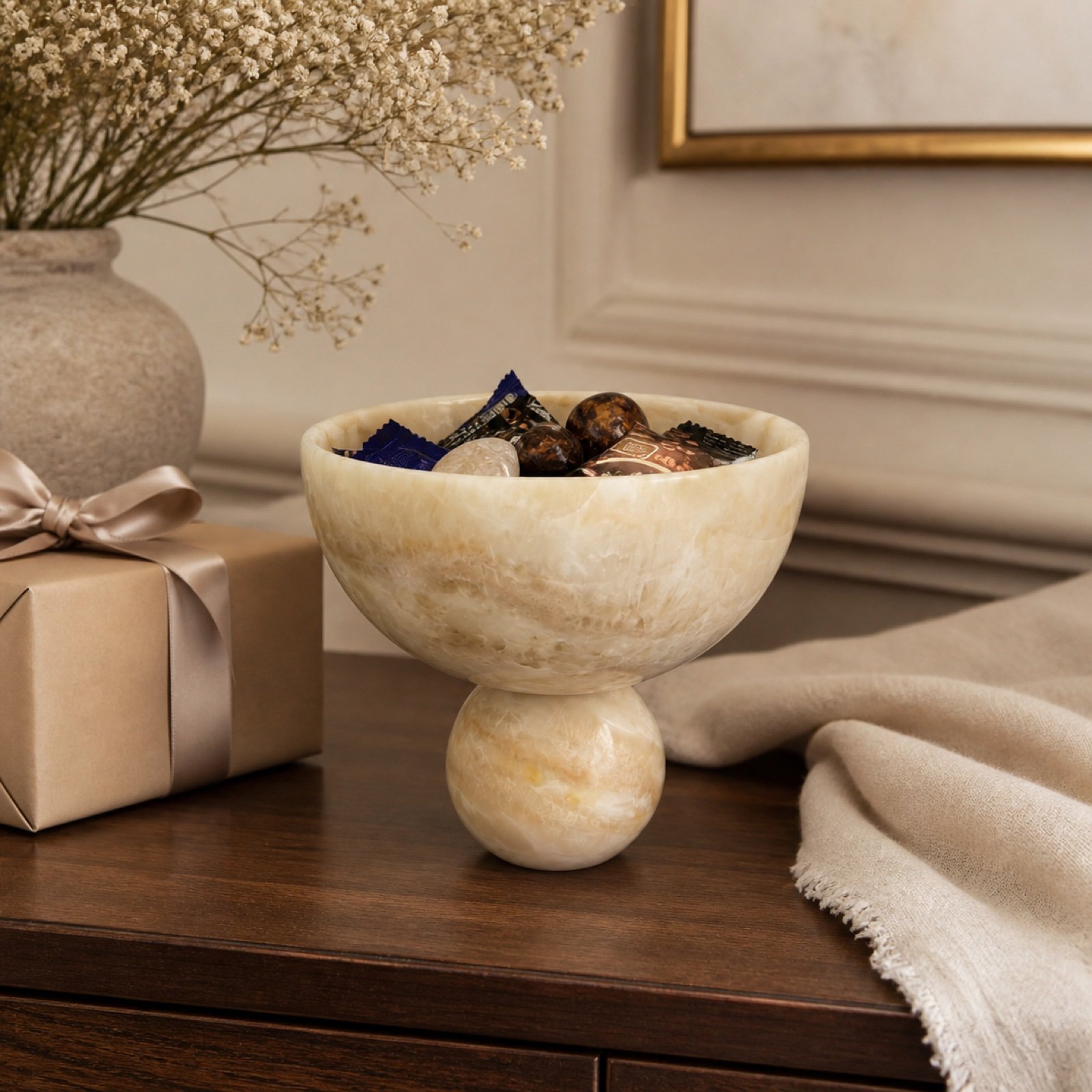 Pedestal Bowl With Stones product view 5