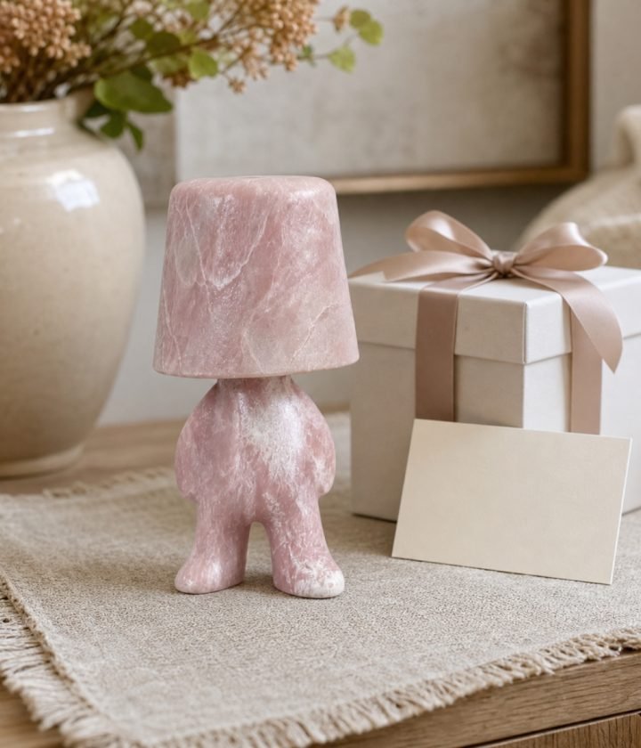 Pink Stone Table Lamp Standing product view 5