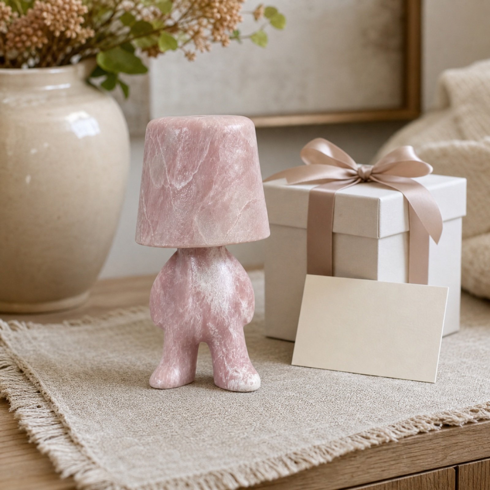 Pink Stone Table Lamp Standing product view 5
