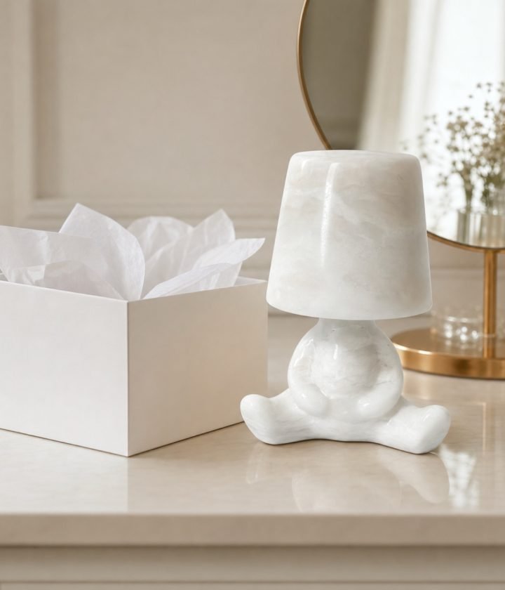 White Stone Table Lamp Standing product view 5