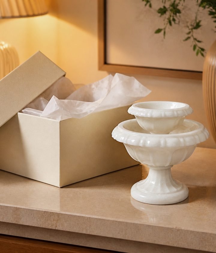 White Stone Vase Bowl product view 5