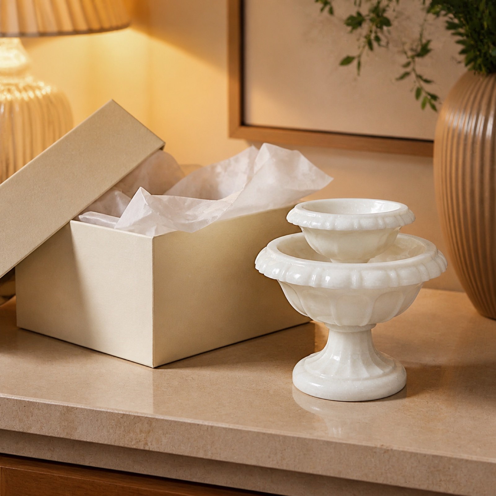 White Stone Vase Bowl product view 5