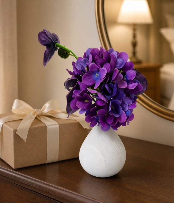 White Vase Purple Flowers product view 5