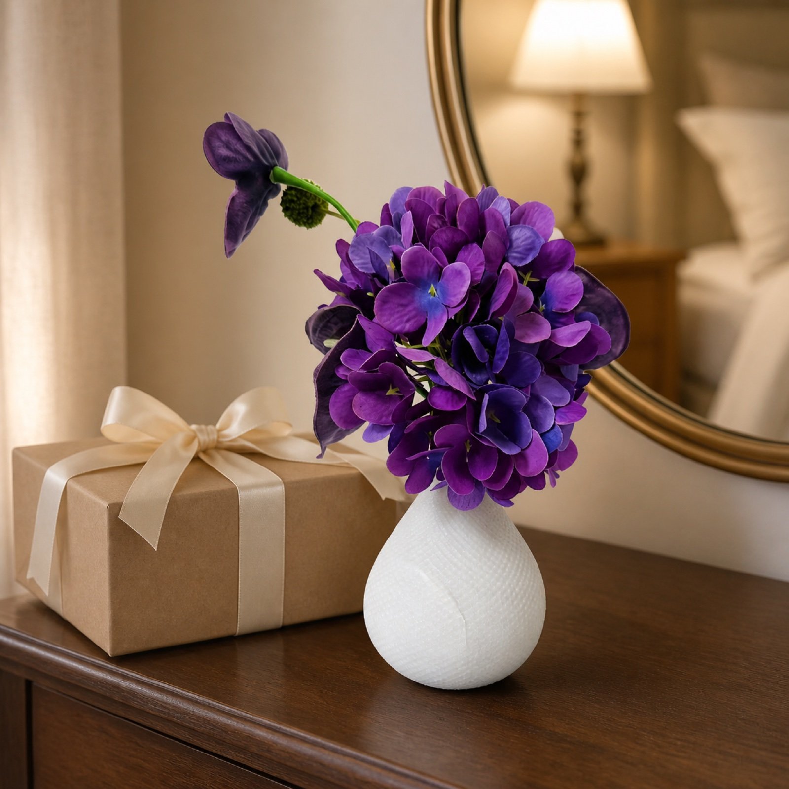 White Vase Purple Flowers product view 5