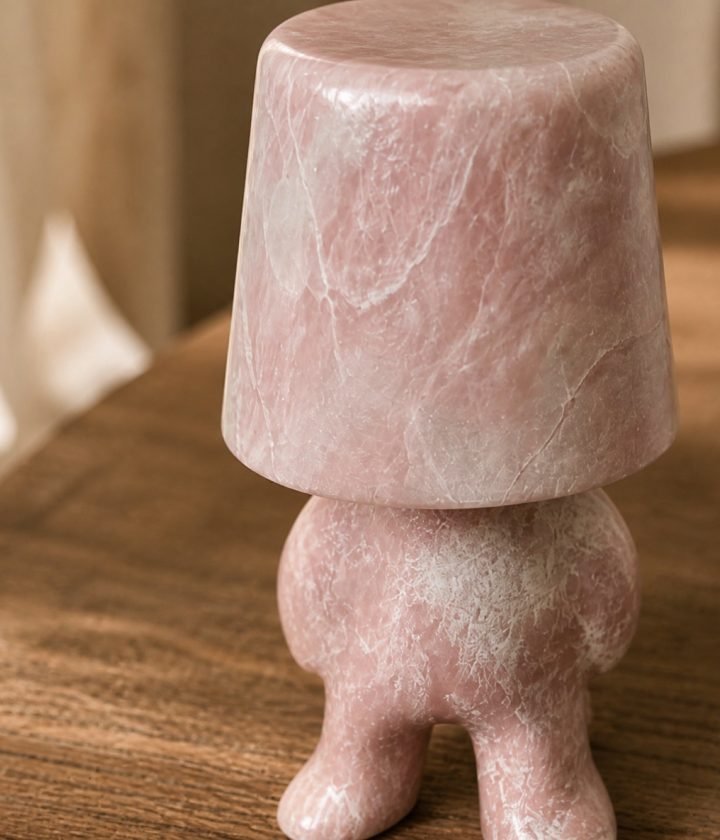 Pink Stone Table Lamp Standing product view 6