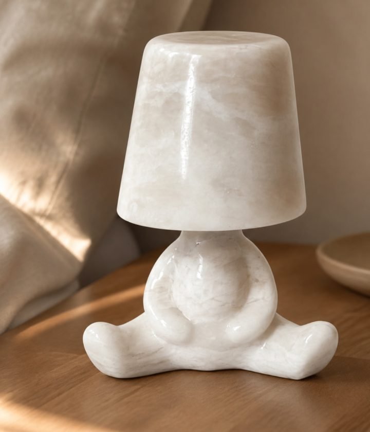 White Stone Table Lamp Standing product view 6
