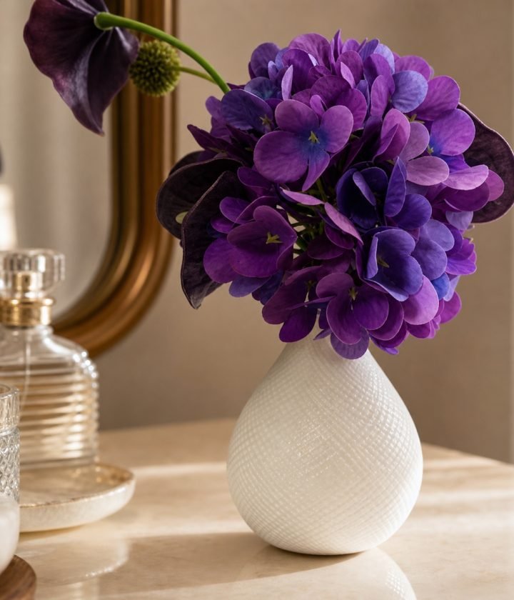 White Vase Purple Flowers product view 6