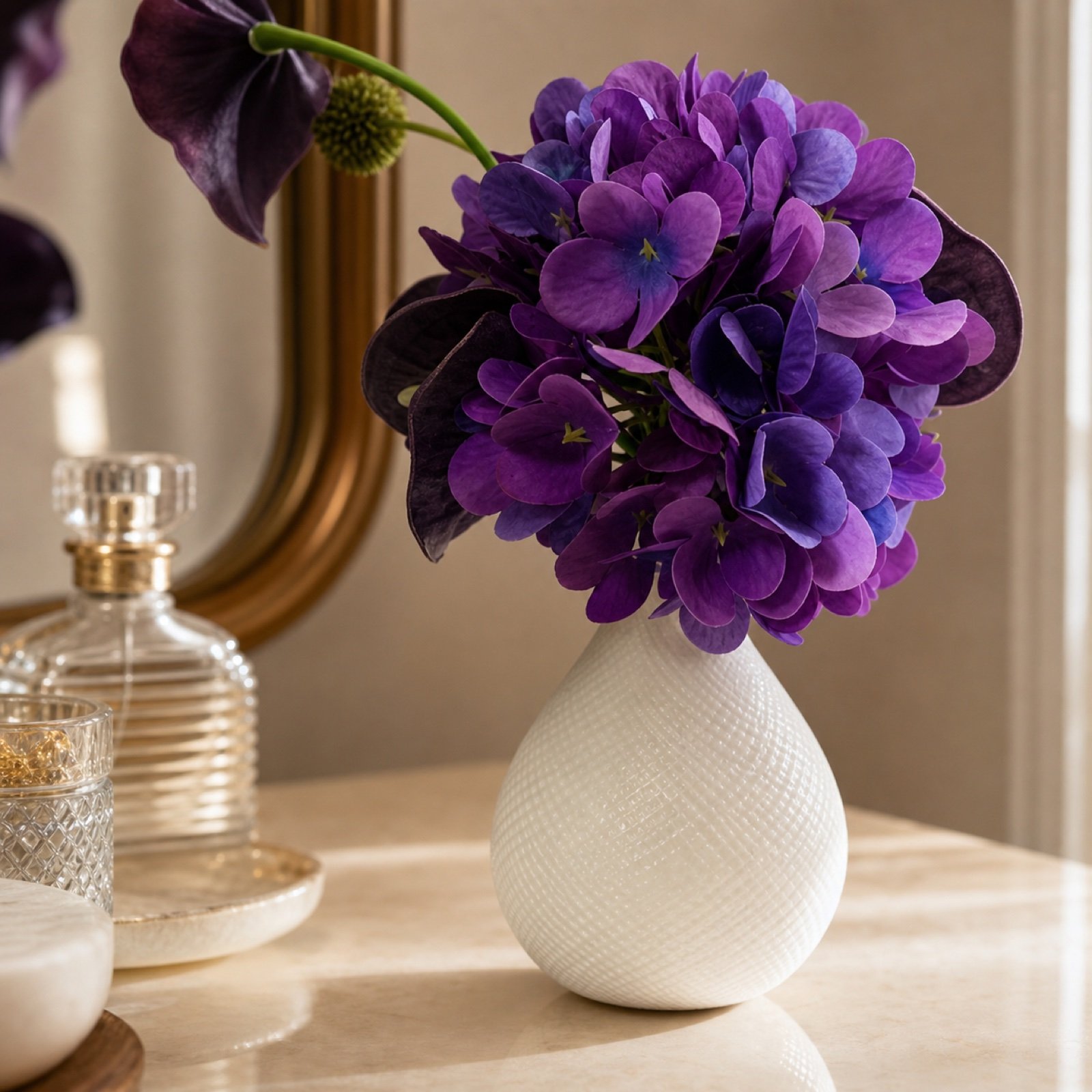 White Vase Purple Flowers product view 6